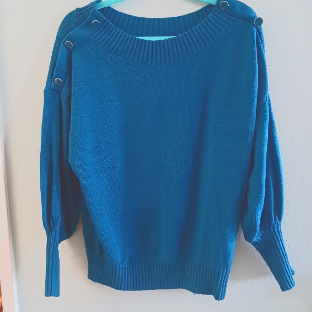 Teal Blue Soho 100% Acrylic Pullover Sweater w/ Buttons | Size M